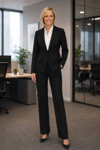 1439-saco-sastre-1-boton-mujer Saco ejecutivo clásico para mujer de uniforme corporativo con pantalón de vestir negro para empresas e instituciones
