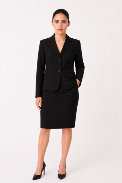 Uniforme corporativo de mujer | Saco con botones y falda para oficina Saco con botones y falda para uniforme corporativo de mujer, ideal para empresas, oficinas y personal administrativo.